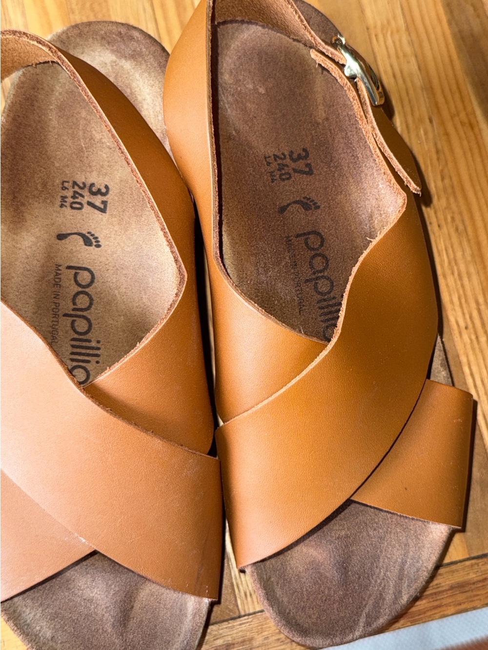 Papillio Leather Crossover Sandals in Tan Brown